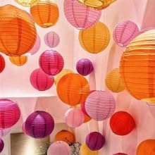 Image of Pink Orange Paper Lanterns Decorative 15pcs Party Hanging Decorations for Bachelorette Wedding Birthday Baby Shower Graduation Anniversary Themed Room Decor