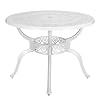 VIVIJASON 385 Patio Bistro Table Outdoor Dining Round Table White Cast Aluminum Table with Umbrella Hole