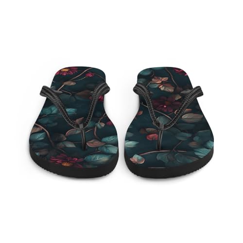 Dark Floral Flip-Flops, Comfortable Summer Sandals, Stylish Beach Footwear, Trendy Casual Footwear for Women4