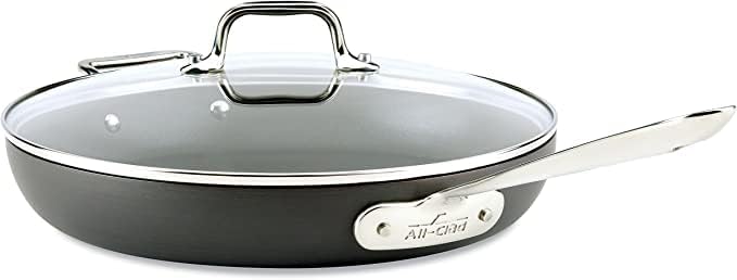 All-Clad Essentials Nonstick Cookware (4 Quart Pan with Glass Lid) Black 4 Quart