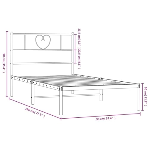 vidaXL Bettgestell, Bettrahmen mit Kopfteil Lattenrost, Metallbett Bett für Schlafzimmer, Einzelbett Gästebett, Metall Weiß 90x190cm – Bild 4
