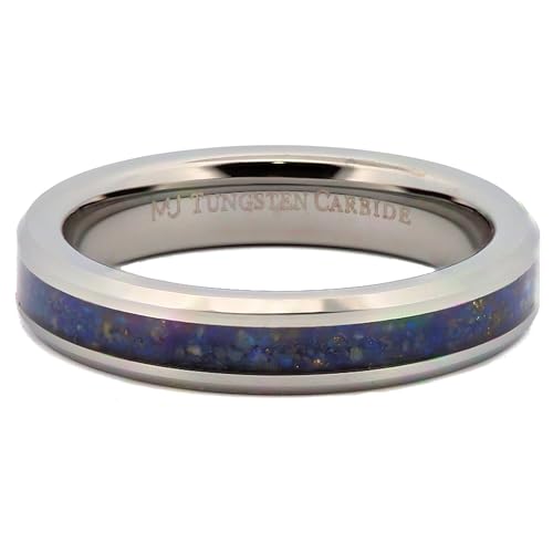 Custom Engraved Tungsten Carbide 4mm, 6mm or 8mm Wedding Band Blue Lapis Lazuli Inlay3