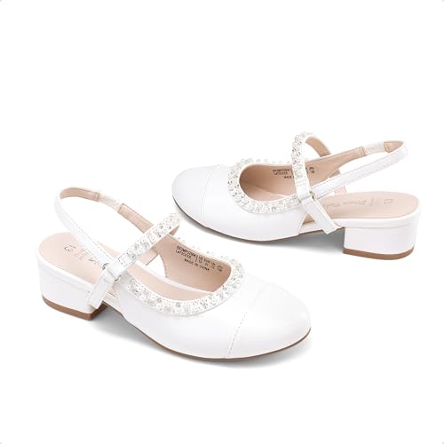 DREAM PAIRS Girls Dress Shoes Slingback Heels Round Toe Pump for Little Big Kids Flower Party Wedding Princess,Size 13 Little Kid,White/Pearl,KKUMPU2504 - image 7