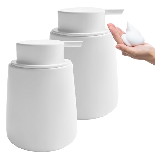 Image of Soap Foaming Dispenser Ceramic with Easy-to-Press Pump Hand Foam Dispenser for Shampoo Bathroom Kitchen 12 oz 2pcs