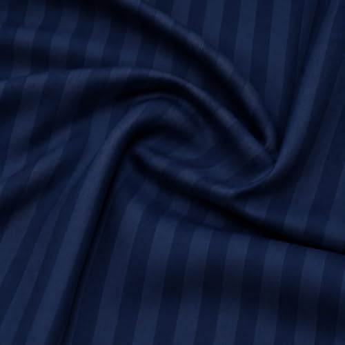 Image of Castiqa Premium Glace Cotton Satin King Size Stripes Pattern Quilt Cover /Duvet Cover /Rajai Cover /Blanket Cover with Zipper Closure (Navy, Single Bed (60x90 inch))