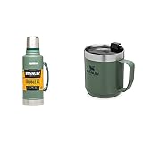 Stanley Classic Legendary Bottle 1.9L Hammertone Green-Edelstahl Thermosflasche-BPA-frei-Isolierflasche Hält 32 Stunden & Classic Legendary Camp Mug Thermobecher 354ml Hammertone Green