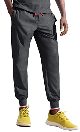Mediclo Men's Medical Scrub Pants - Kodiak Jogger 10 Pockets Elastic Waist Eco Friendly Sustainable FYSEL Fabric Tapered Leg Workwear Heather Grey MB6003RHGY12 XXL