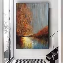 Tableau paysage nordique rouge sur toile pour créer une ambiance de salon chaleureuse