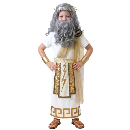 Disfraz Zeus Niño Toga Griega Dorada con Peluca y Barba miniatura 6