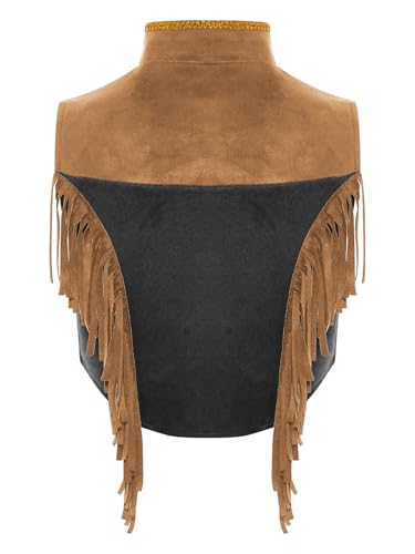 Girls Western Cowgirl Outfits Color Block Waistcoat Front Press Buttons for Masquerade2