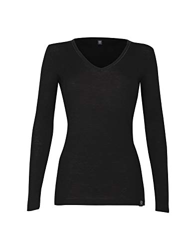 Dilling Damen Langarmshirt mit V-Ausschnitt aus 100% Bio Merinowolle Schwarz 38 Cover