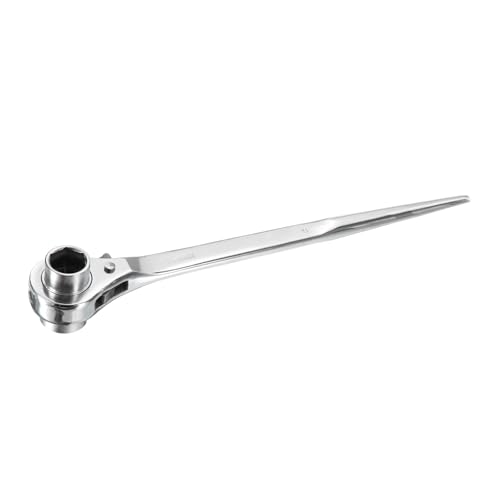 sourcing map 19 x 21mm Hexagon Scaffold Podger Ratchet Spanner Ratcheting Socket Wrench Tool (Silver Tone)
