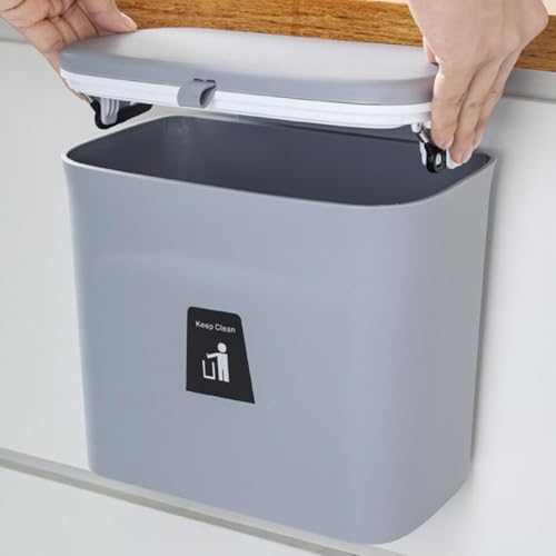 Caneca de basura colgante pequeña con tapa gris oscuro miniatura 7