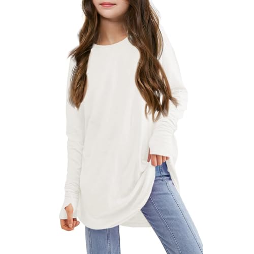 Long Sleeve Shirt Girls Oversized Crewneck Tops Loose Basic Solid Lounge Clothes Soft and Comfy for Teen Girls Youth