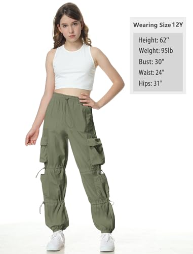 Image of EXARUS Girls Parachute Pants Cargo Hip Hop Wide Leg Baggy Y2K Teen | Tween Casual School Dance Streetwear with Pockets Elastic Waist Youth Junior Kids Bottoms Hiking 8-14Y