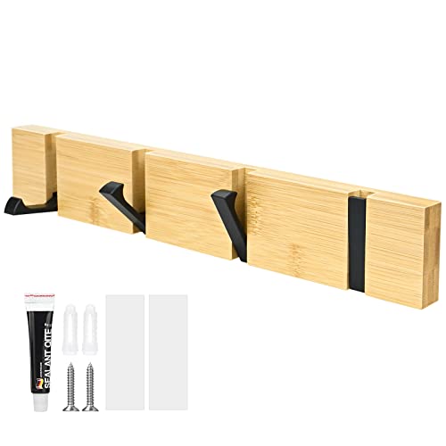 Selbstklebende Garderobe Aus Bambus - 4 Haken Ohne Bohren | Für Tür & Wand