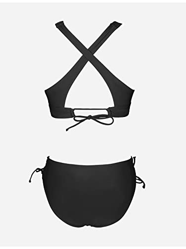 CUPSHE Bikini Set for Women Two Piece Swimsuit V Neck Triangle Top Wide Straps Cross Back Lace up Mid Rise