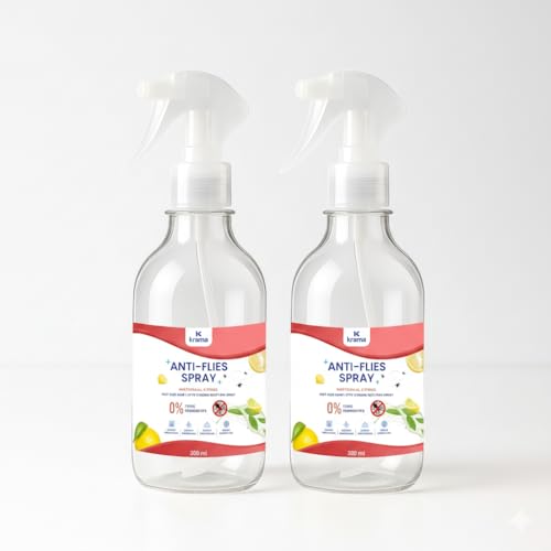 Krama Natural Fly Insect Repellent Spray 600ml (Vegan/No-Killling) Bees,Fruit,Drain & House Flies Insect Repellent For Home, Kitchen & Outdoor - Neem,Eucalyptus & | Citrus Kids & Pet Safe 300ml Each
