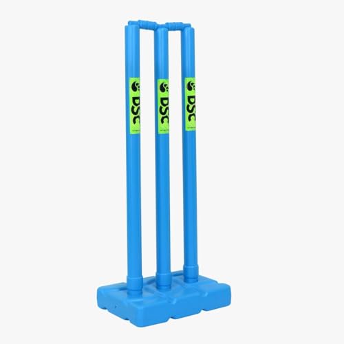 Image of DSC Plastic Cricket Stump Set with 3 Stumps, 2 Bails and 1 Base, Size-Mens, Color - Blue