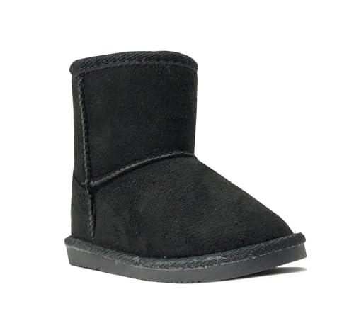 Image of REDVOLUTION Kids Boots Toddler Girls Cute 2 Buttons || Rhinestone Faux Fur Suede Knitting Shoe