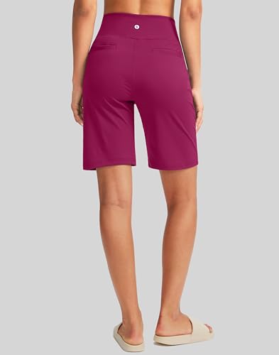 Image of SANTINY Women's 9 inch High Waisted Bermuda Shorts with 4 Pockets Knee Length Long Shorts for Women Workout Athletic Casual