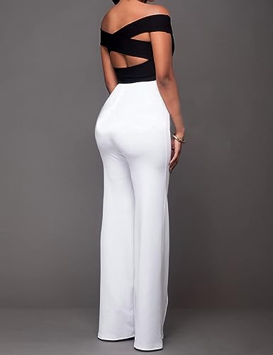 A Adilaca White Flare Dress Pants, Button Pants For Women, White Flare Pants For Women, Women's Casual Work Business Fit And Flare Stretchy Pants, Straight-Leg Button Straight Long Trouser (White, L) #TOP5