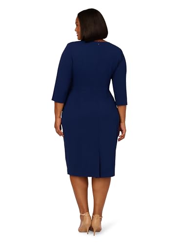Adrianna Papell Women's Plus Size Knit Crepe TIE Waist Sheath, Navy Sateen2