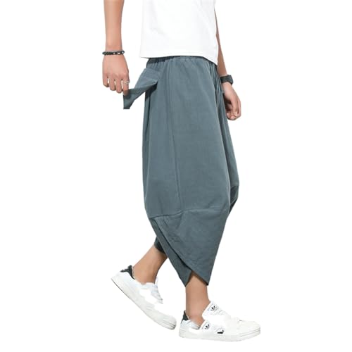 GUOYUXIAO Men's Pants Summer Linen Capri Casual Wide-Leg Large Size Trouser for Male