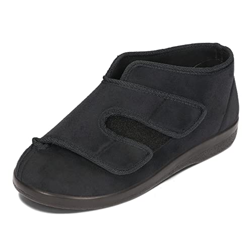 OrtoMed Zapatos Ortopédicos Señoras Hombres Anchura Ajustable Cierre de Cinta Adhesiva 36-46 EU (41, Negro 649)