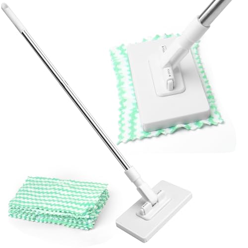 Balai Serpillère Plat avec Système de Serrage à Pression - 10 Lingettes Microfibres...