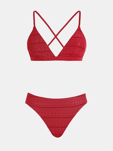 Image of CUPSHE Bikini Set for Women Two Piece Swimsuits V Neck Low Rise Crisscross Back Self Tie Spaghetti Straps