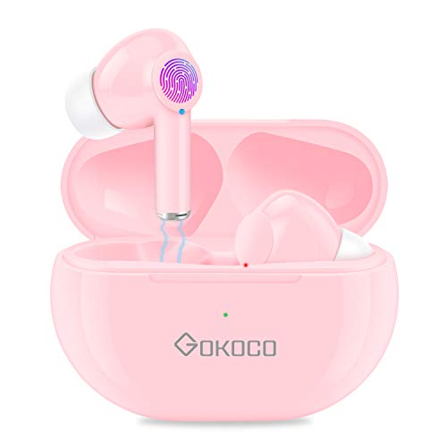 Gokoco Bluetooth 5.1 Wireless Earbuds Enhanced Deep Bass Bluetooth Earphones With Smart Touch, Dual-Mic, Auto-Pair, Waterproof Ipx 5 Sports Earbuds Compatible Noise Reduction With Hi-Fi Sound(Pink) #TOP27
