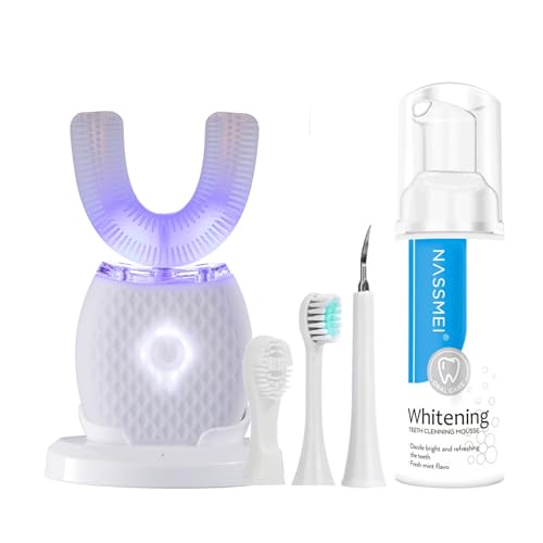 RONGCHUANG Automatic Toothbrush for Adults Ultrasonic Toothbrush with Soft Bristles Rechargeable Portable 30 Automatic Timer Wireless Charging Washable Dual-Use for Travel Home (White)