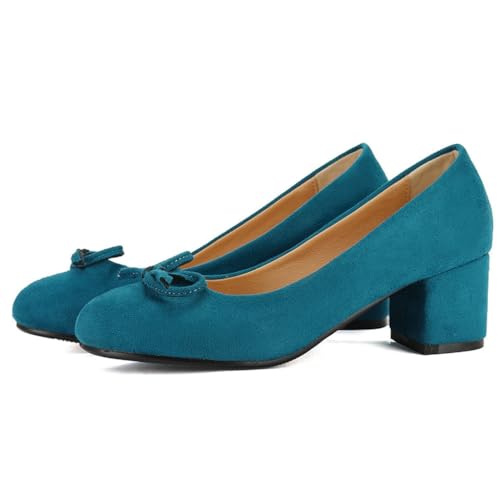DINTAHA Bow Tie Low Chunky Block Heel Pumps Round Toe Office Dress Shoes for Women