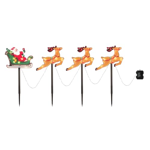 Johoo Christmas Silhouette Outdoor Pathway Lights Set Of 4 Battery Powered Pre-Lit 30 Leds Double Sided Christmas Reindeer & Sled Vintage Holiday Outdoor Display Decor For Garden thumb #1
