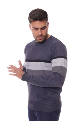CRK Men's Crewneck Color Block Striped Pullover – Soft Thermal Long Sleeve Casual Sweater4