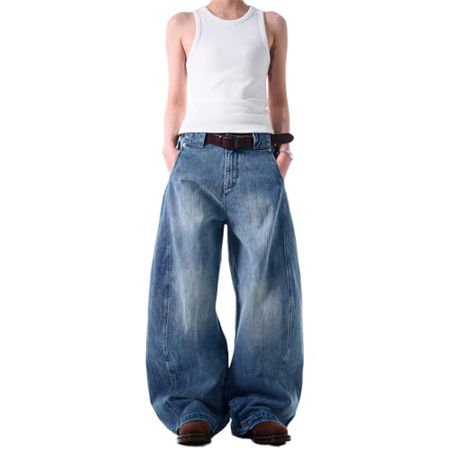GUOYUXIAO Men's Jeans American-Style Retro Curved-Leg Loose Casual Pants Denim Trouser for Men