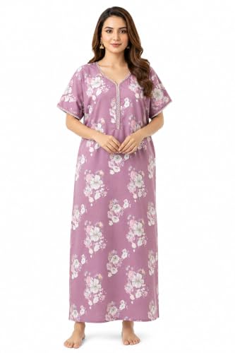 Image of Nighty| Nighty for Women Stylish| Night Gown for Women Stylish| Flowy A-Line Silhouette| Delicate Picot & Thread Work| Lightweight & Breathable Lizzy Bizzy Fabric| Digital Print|