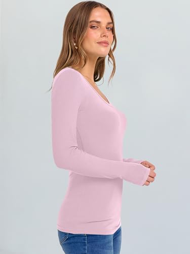 Image of ANRABESS Long Sleeve V Neck Shirts for Women | Soft Comfy Ribbed Knit Fitted Tshirts, Casual Going Out Tops, 2026 Trendy Basic, Fall Winter Underscrub Layering Clothes