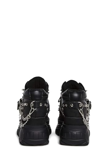 Dolls Kill Midnight Pit Platform Sneakers by Widow – Black Vegan Leather Shoes with Spikes, Chains, and Chunky Sole4