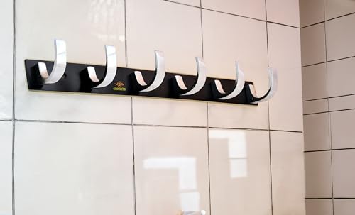 Image of Heavy Duty C Type Stainless Steel Cloth Hanger Suitable for Bathroom Bedroom Kitchen Wall Hook Rail Hanging Scarf Coat Keys Tie, Towel Door Robe (6 Pin CP Black, Pack of 3)