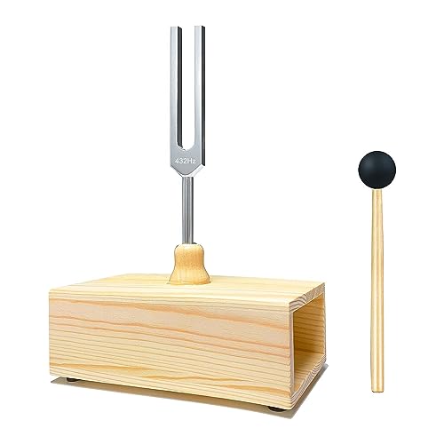 Jkjhbhged 432 Hz Tuning Fork Wood+Aluminum Alloy Resonance Tuning Fork for Sound Healing,Tuning Fork Resonance Teaching, Hearing Tests, Meditation with Resonance Box, 500406906