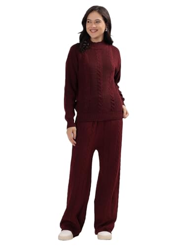 Image of Kvetoo Woolen High Neck Sweater With Pajama Tracksuit For Women Winter Wear Co-ord Set