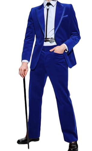 ORBITRAY Men's Velvet Wedding Suits Vintage 2 Piece Solid Colored Tailored Fit Single Breasted One-Buttons