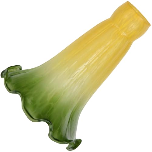 Bieye LS15S Lily Flower Blown Glass Lampshade (Yellow Green, Opening I.D. 0.87" x O.D. 1")