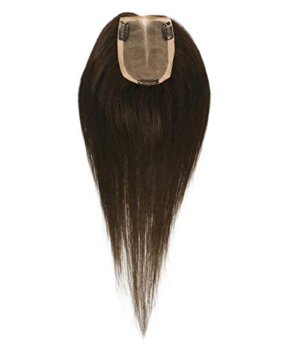 UniWigs 3.5"x6" Full Mono Remy Human Hair Topper Pieces, 12 inches Full hand tied for Natural Looking, Free Part Style for Hair Loss or Thin Hair (G-2 Dark Brown)