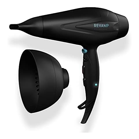 REVAMP Progloss 5500 Hairdryer - Lightweight Blow Dryer with Diffuser and Concentrator, Conditioning Super Smooth Oils for Professional Styling, Ionic Technology for Smooth or Voluminous Hair - Black Cover