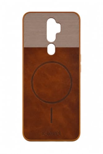 Image of Bintage Dual-Leather 2in1 Phone Case| Soft Touch Finish | Full Camera Protectection Back Cover Compatible for Oppo CPH1937 /Oppo A9 2020 - White & Nut Brown