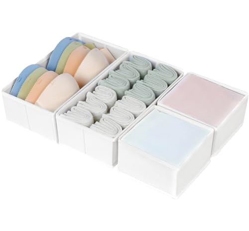 Image of DIMJ Drawer Organizers - Set of 4 Fabric Closet Organizers and Storage, Drawer Dividers for Baby Clothes, Socks, Belt, Tie (White)