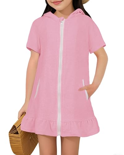 Image of Bsubseach Girls Swimsuit Coverup Terry Zip-Up Ruffle Bathing Suit Cover Up
